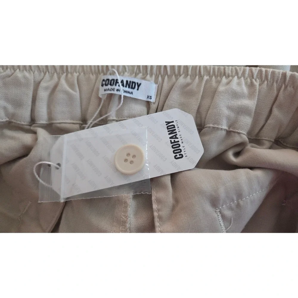 COOFANDY Mens Beige Rayon Linen Blend Straight Leg Casual Pants Size XS NWT